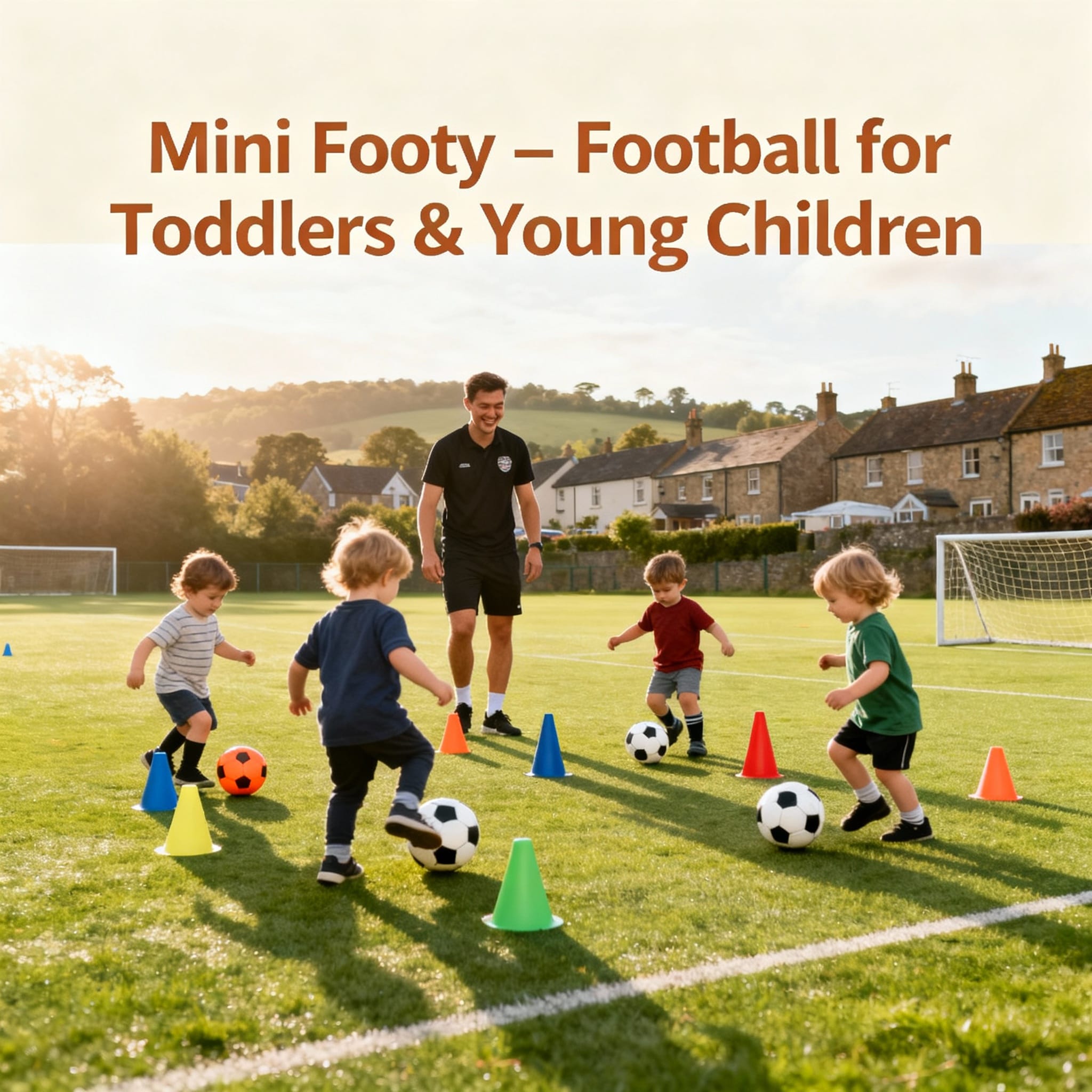 Kids playing football with a Coach at Mini Footy Somerset
