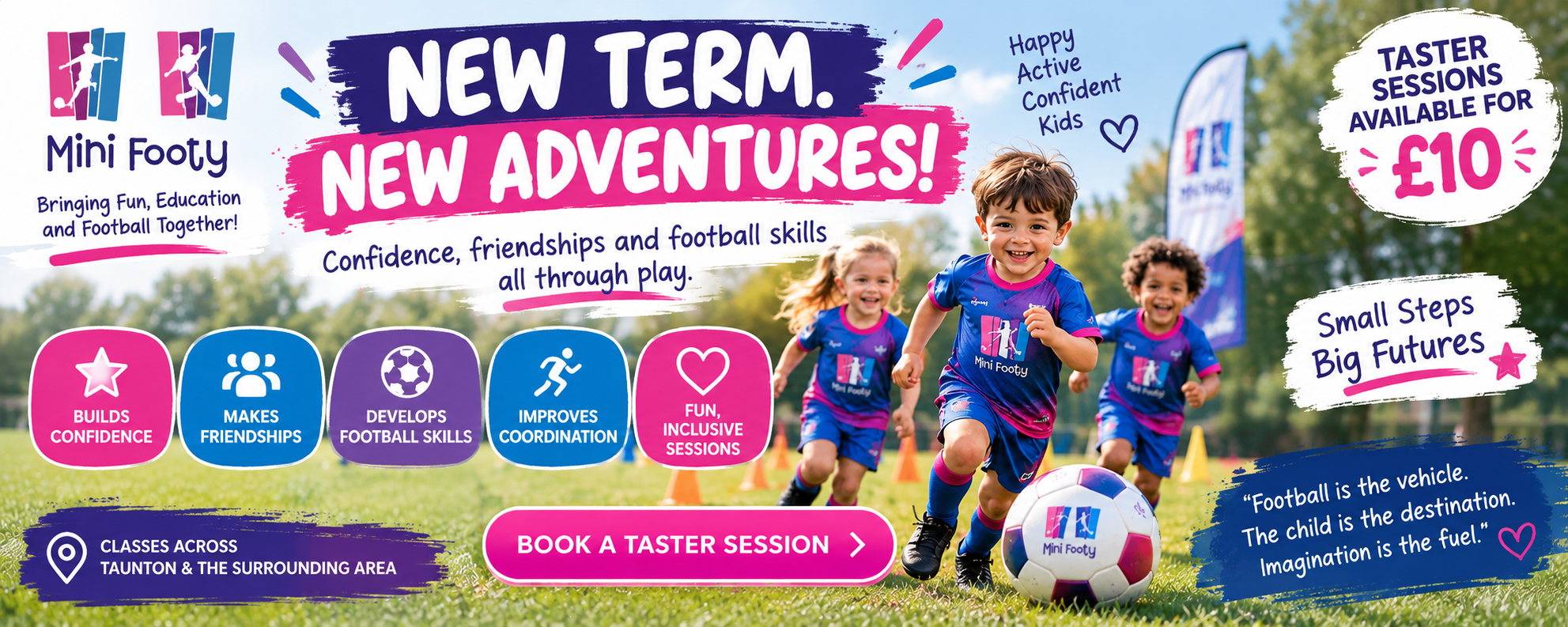 Children enjoying imaginative Mini Footy football classes – New Term, New Adventures