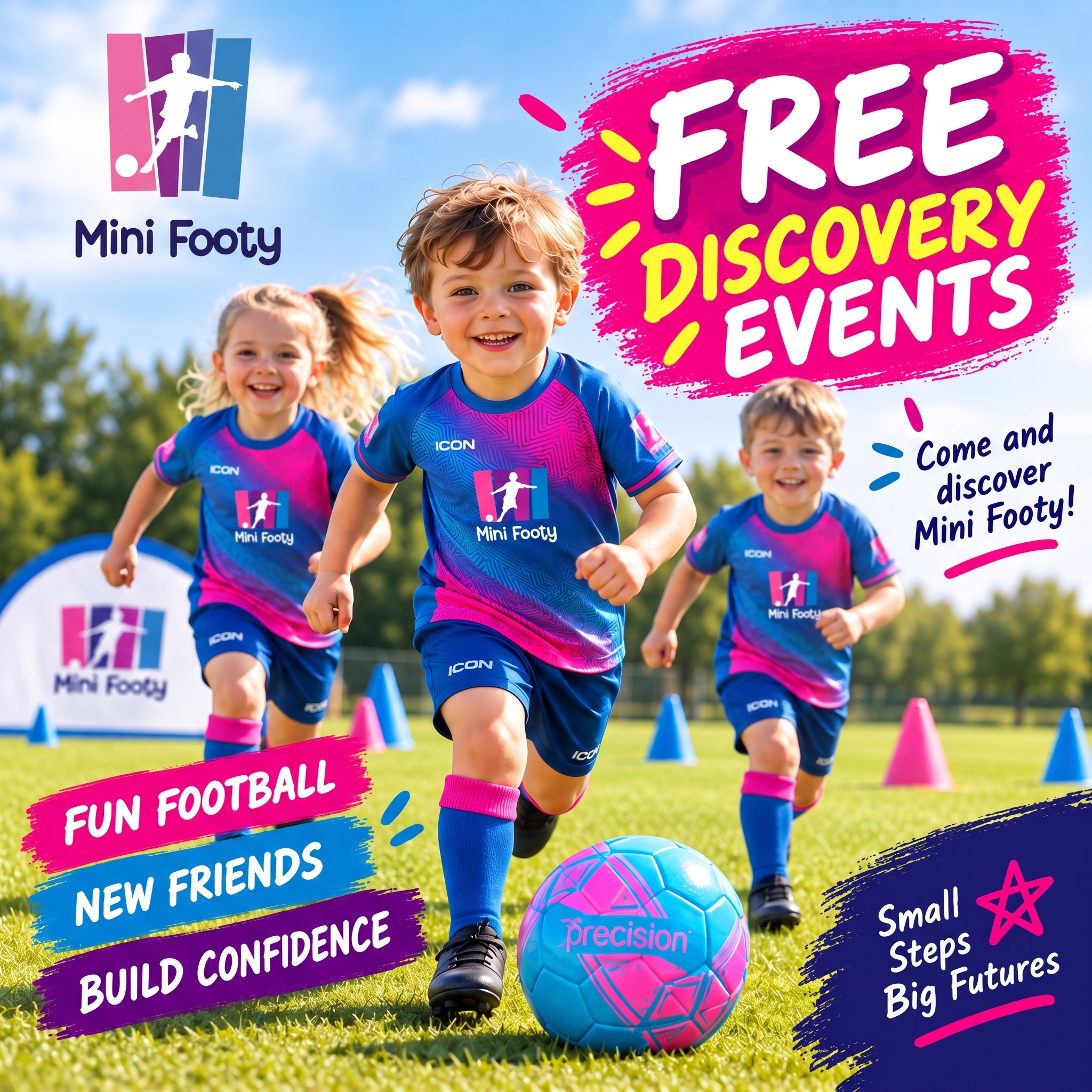 Children enjoying a Mini Footy free discovery event
